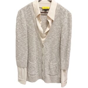 St John Layered Cardigan Beige Textured Refined Knit Sz L